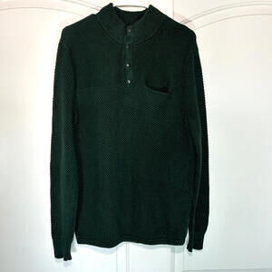 J. Crew Mens Thermal Cotton Sweater Henley Button Green Vintage Style Crochet‎ M